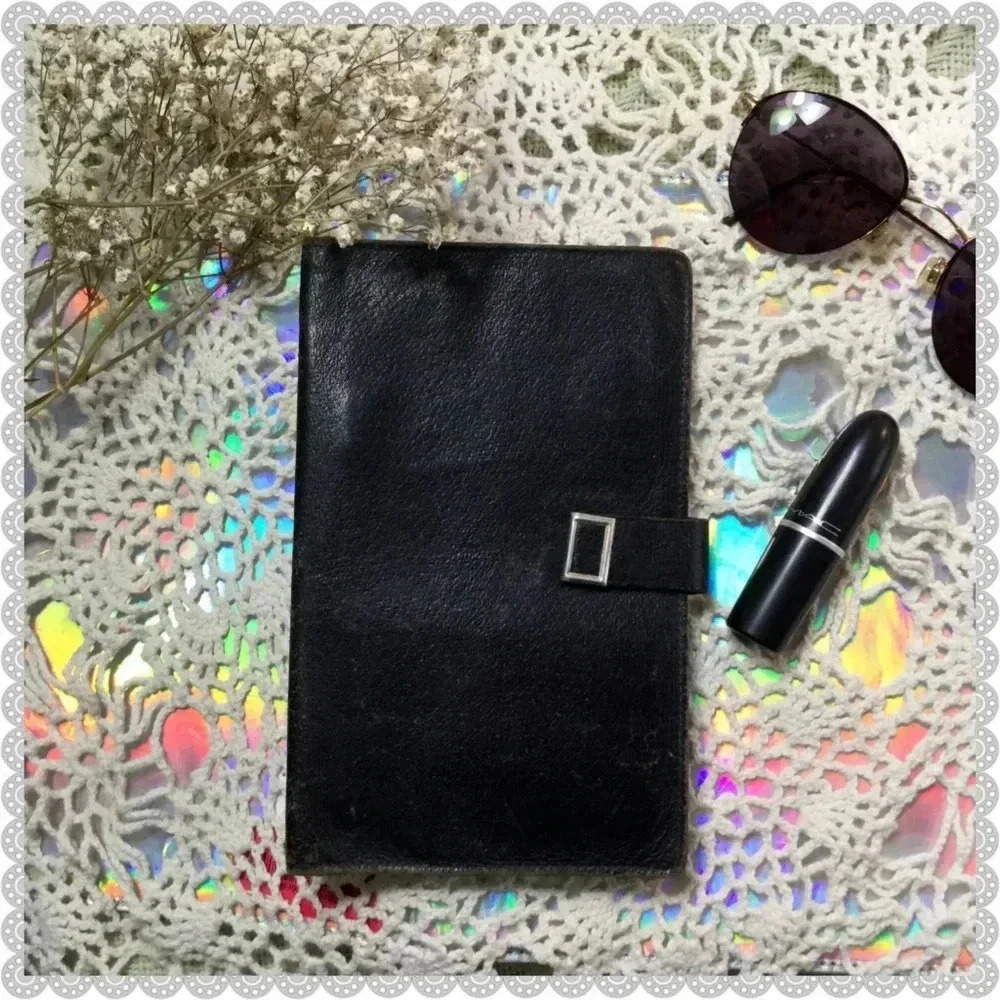 Vintage Black Leather Wallet Pig Skin Passport